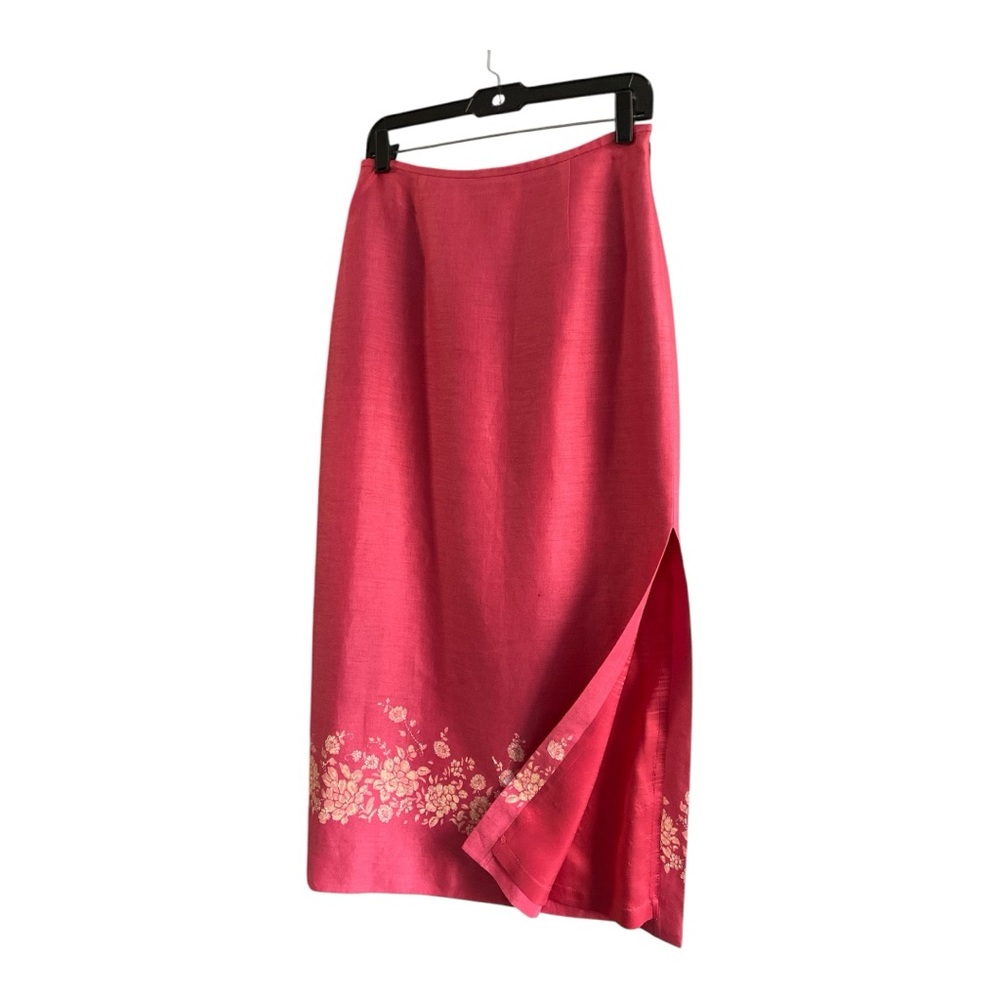 ANN TAYLOR Fuchsia Pink 100% Linen Floral Embellished Maxi Skirt Size 6
